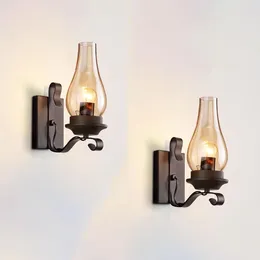 Wall Lamp Sconces Sets Of 2 Black Hardwired Farmhouse Sconce Indoor Retro Lamps With Amber Glass Vintage Bedside Lighting La