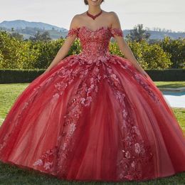 Red Shiny Quinceanera Dresses Princess Sweet 16 Years Girl Birthday Party Dresses Appliques Lace Beads vestidos 15 de quinceanera