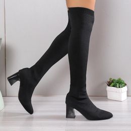 Boots Winter Lady Pointe Shoes Boots-Women Sexy Thigh High Heels 2023 Stiletto Pointy Rubber Over-the-Knee Autumn Lar