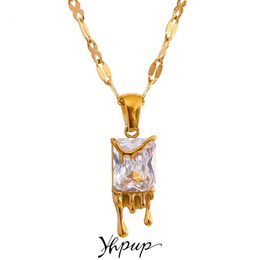 Pendant Necklaces Yhpup Creative Geometric Stainless Steel Golden Necklace for Women Luxury Cubic Zirconia Fashion Waterproof Jewellery Gift 231208