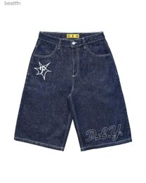 Herren Jeans Y2K Hip Hop Vintage Loose Jorts Harajuku Streetwear Sommer Punkrock Brief Stickerei Mode -Denim Shorts Men Clothingl231208