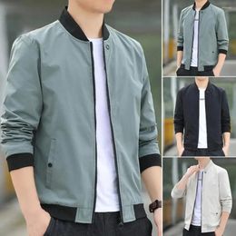 Men's Jackets Men Cargo Coat Long Sleeve Skin-touch Dressing Pure Colour Baseball Jacket Male Clothes