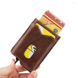 Card Holders RFID Aluminium Case Men Automatic -Up Leather Wallet Luxury Design Cardholder High Quality 2023 Carteira Masculina322F