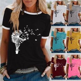 Women's T Shirts Workout Clothes Pullover Fashion O-Neck Print Top Blouse Loose T-shirt Short Knit Shirt Women Womens Tops Tunics For