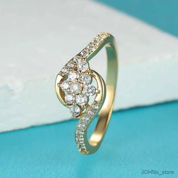 Wedding Rings Female Charm Flower Snowflake Rings For Women White Zircon Wedding Bands Antique Gold Color Wave Engagement Ring Party Jewelry R231208