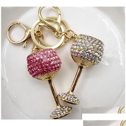 Key Rings Attractive Design Wine Glass Shape Ring Inlaid Rhinestone Metal Chain Bag Pendant Nice Gift Delicate Souvenir Drop Delivery Dhnfu