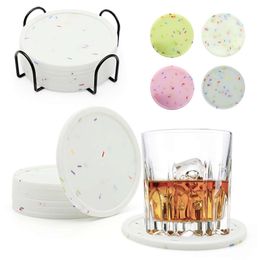 Noctilucent Round Coasters Heat Resistant Silicone Table Cup Mat Drink Holder Kitchen Flexible Tableware Anti Skid Slip Tabletop Protection Anti Overflow Can Pads