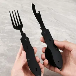 Dinnerware Sets 3-in-1 Outdoor Folding Spoon Fork Knife Combo Set Cutlery Picnic Travel Portable Multitool Stainless Steel Camping