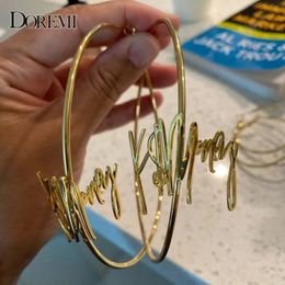 Hoop Huggie DOREMI 30-100 mm Stainless Steel Letter Earrings Round Custom Name Earrings Female Nameplate Earrings Anti-allergy 25-100mm 231208