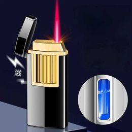New Metal Roller No Gas Electric Integrated Electronic Ignition Lighter Turbo Torch Red Flame Butane Cigar Gift for Men