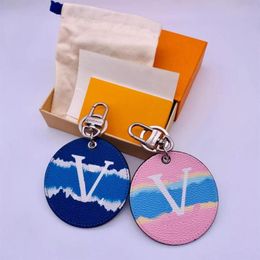 Brand designer Letter Print Blue Pink Simple Car Keychain Bag Pendant Charm Jewelry Key Ring Holder PU Leather Key Chain Accessori180R