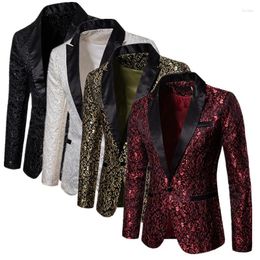 Men's Suits Fashion Men Business Social Jacquard Suit Jacket Single Breasted Top Black / White Gold Wedding Party Dress Blazers Coat