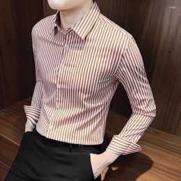 Men's Dress Shirts 2024 Men Spring Autumn Long Sleeve Casual Business Formal Shirt Male Striped Social Slim Blouses H656