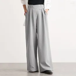 Women's Pants Y2K Solid Button High Waist Luxury Long Loose Full Length Trousers Women Autumn Elegant Office Lady Wide Leg
