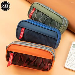 Double Zipper Camouflage Canvas Large Capacity Pencil Case Boys Bag School Stationery Student Pen Two Layers Storage