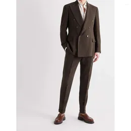 Men's Suits Brown For Men Blazer Peaked Lapel Double Breasted Elegant Terno Hombres Formal 2 Piece Jacket Pants Occasion Veste Homme