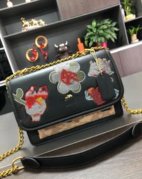 Fashion Lychee Pattern Printed Chain Bag Flower Embroidery File Holder Small Square Bags