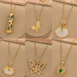 Pendant Necklaces Luxury Zircon Locket Butterfly Necklace Stainless Steel Chain Choker Collar Jewelry Party Gifts For Women Girls 231208