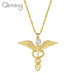 Anjos Wings Colar Mulheres Moissanite Ouroboros Magic Wand Caduceus Médico Médico Jóias de Hijutria de Enfermeira3192271