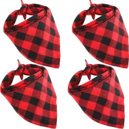 Dog Apparel 4 Pieces Scarf Pet Bandanas Saliva Towel Red Black Plaid Kerchief For Supplies