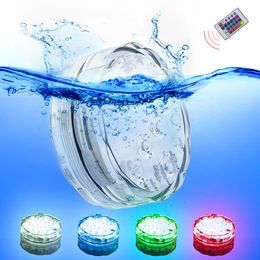 10leds RGB Led Underwater Light Pond Submersible IP67 Waterproof Swimming Pool Light Battery Operated for Wedding Party250P
