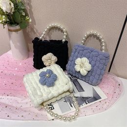 Evening Bags Fashion Flower Pearl Chain Acrylic Handbag Women Mini Tote Bag Knitted Designer Small Purses Wallet For Girls Birthda204O