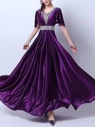 Purple Mother of the Bride Dresses Elegant Long Satin Prom Party Dress V-Neck Lace-up Back Floor Length Black, Royal Blue, Burgundy