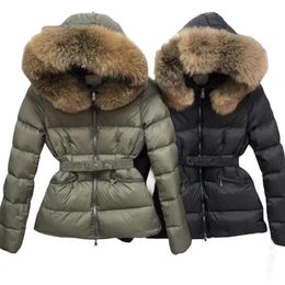 men puffer jacket Real raccoon hair collar Warm Fashion Parkas With Belt Lady cotton Coat Big Pocket