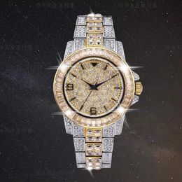 AAA CZ Bling Diamond Men's Watch Role 18k Gold Plated Ice out Quartz Iced Wrist Watches for Men Male Waterproof Wristwatch Ho2305
