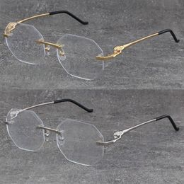 New Model Designer Diamond cut Lens Metal Rimless Square Frames Womens Eyewear Leopard series Optical Frame 18K Gold Male and Fema272n