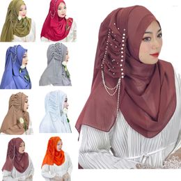 Ethnic Clothing Bubble Chiffon Women Muslim Hijab With Beads Tassel Long Scarf Turban Shawl Islamic Arab Femme Headwrap Scarves Stoles