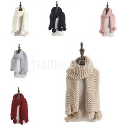 kids scarf Solid Colour Acrylic knitted pompom children scarf for winter DF330