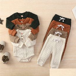 Clothing Sets 4 Colours Born Baby Knitted Warm 2Pcs Suit Toddler Girl Boy Long Sleeve Romper Tops Pants Fall Winter Homewear 220802 Dro Dhukq