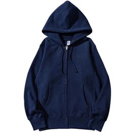 Womens Hoodies Sweatshirts Good Quality Zip Hooded Women Sweatshirt Navy Blue Cotton Casual Street Wear Loose Spring Autumn Solid Colour Hoodie Jacket 231208