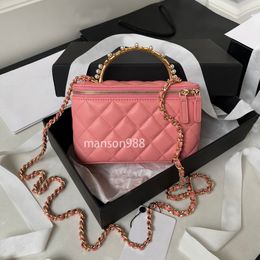 10A Mirror Designer Chain Bias-Hung Bag 17CM Gold Tote with Pearl Handles Genuine Leather Lingge Sewing Luxury Shoulder Bag Internal Mirror Cosmetic Bag