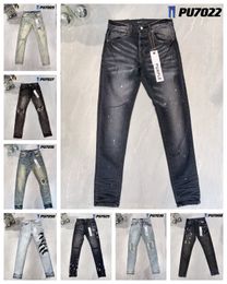 Diseñador Jeans para hombre Pantalones vaqueros morados Pantalón de mezclilla desgastado Ripped Biker Jean Slim Fit Motocicleta ropa para hombres Tamaño 30-40