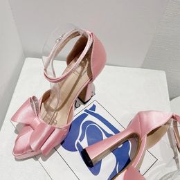 Dress Shoes Liyke Fashion Pink Bowknot Pointed Toe Super High Heels Platform Pumps Women Sandals Party Wedding Banquet Shoes Size 35-42 231208