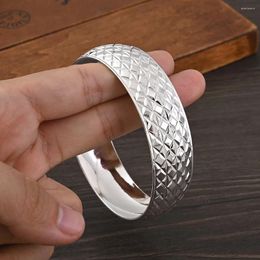 Bangle Est 70mm Inner 14mm Width Fashion Vintage Hip Hop Cuff Wide Silver Color Bangles Dubai African Men Women Bridal Jewelry Gift