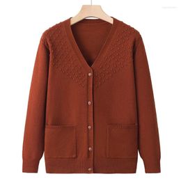 Women's Knits Fdfklak Chic Vintage Pure Colour Knitted Cardigan Middle-aged Button Up V Neck Long Sleeve Coat Autumn Loose Womens Clothing