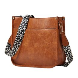 Evening Bags Leopard Wide Strap Women Crossbody Bag Large Capacity PU Leather Shoulder Messenger for Female Handbags Designer Bolsa Brow 231208