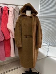 Women's Fur Faux Fur Teddy Bear Coat Winter Clothes For Women Plus Velvet Faux Fur Wool Coat Hooded Long Parkas Female Warm Oversized Jacket Fur Coat 231208