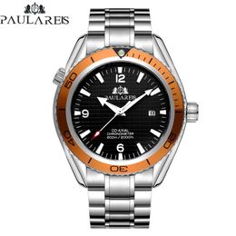 Automatic Self Wind Mechanical Stainless Steel Strap Simple Orange Blue Bezel James Bond 007 Style Date Business Men Watch T200311214v