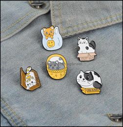 Pins Brooches Jewellery Animal Cat Series Cartoon Alloy Box Basket Plastic Bag Enamel Pins Women Party Gift Clothes Backpack Collar 1799385