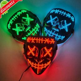 Upgrade New Luminous Neon EL Wire Party Mask Halloween Flashing Purge Horror Mask Glowing Scary Masquerade