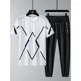 Men's Tracksuits Plus Size Fashion Pattern T-shirts Pants 2 Piece Sets Men Streetwear Casual Jogger Sweat Suits 8XL