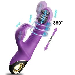 Vibrators 2022 New Rabbit Vibrator 360° Automatic Telescopic Rotation G spot Clitoris Stimulator Vaginal Masturbator Sex Toys for Women 231209