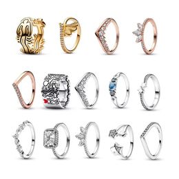 S925 Sterling Silver Ladies fit original Panfeng Ring Ginkgo Leaf Lucky Star Ring Crown Diamond Ring fit girls original DIY
