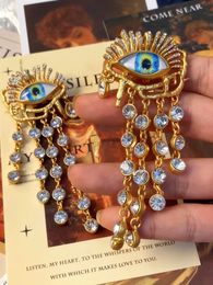 Dangle Chandelier Personality Eye Earrings Devil's Eye Tassel Long Rhinestone for Women Jewellery Brass European And American Heavy Industry 231208