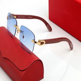 Carti sunglasses Square C shaped Decorative Sunglasses Mens Women Peach Metal Brown Blue Yellow Lenses Wooden Legs Frameless Brand286i