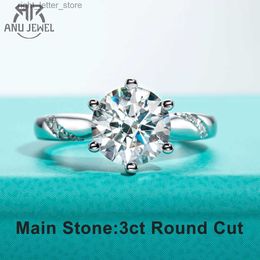 With Side Stones AnuJewel 3ct Round Cut D Color Moissanite Engagement Ring 18K Gold Plated With Cer Wedding Band Rings Jewelry Women Wholesale YQ231209